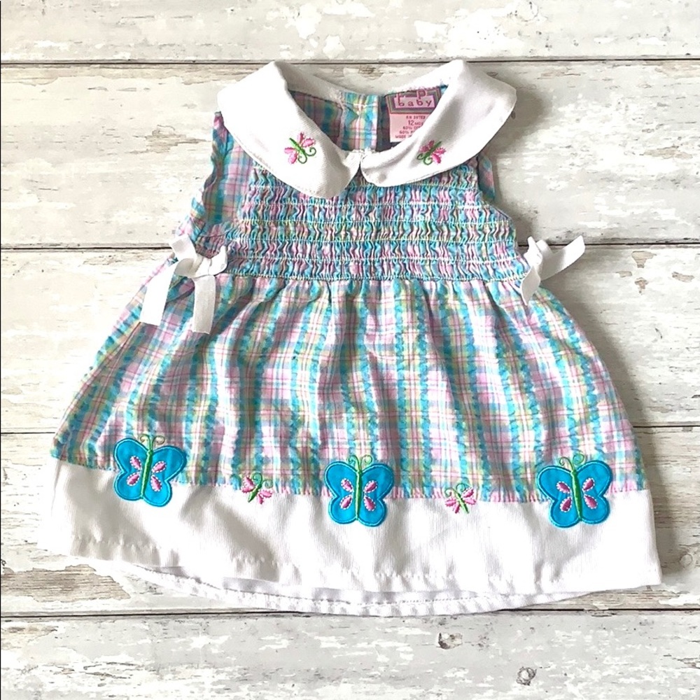 Baby Girl 12m Vintage Plaid Peter Pan Collar Dress Blue Purple White